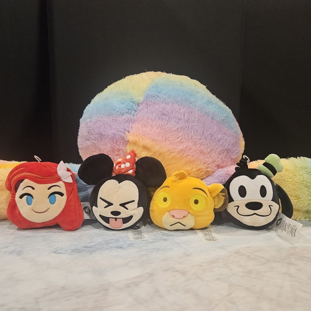 Disney‎ Reversible Emoji Plush Lot 5" Minnie Goofy Simba Ariel Bundle
